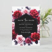 Romantische Blumenverkrustung Red Wedding Save The Date (Stehend Vorderseite)