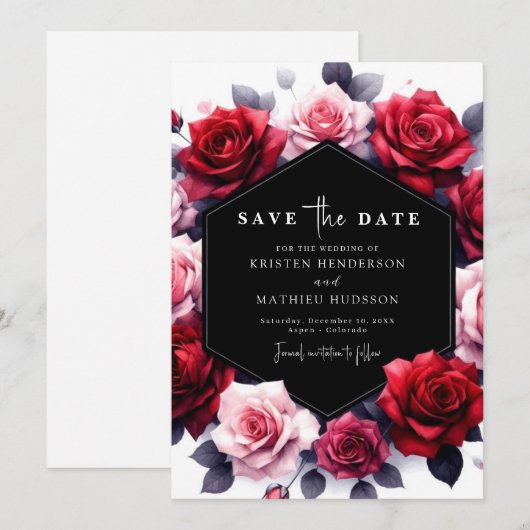 Romantische Blumenverkrustung Red Wedding Save The Date (Vorne/Hinten)