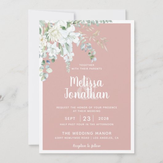 Romantische, blumenweiße Blume Rosa Klassik Einladung (Vorderseite)