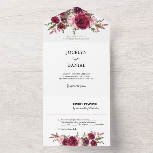 Romantische Blumenzettel UAWG All In One Einladung (Innen Boden)