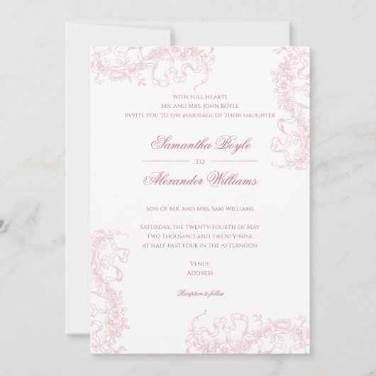 Romantische Blumenzwiebeln Rokoko Dusty Rose Weddi Einladung (Vorderseite)