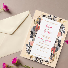 Romantische Blush & Black Floral Wedding Einladung Postkarte