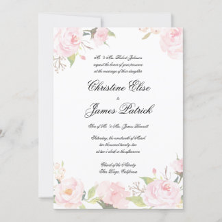Romantische Blush-Bloral Hochzeit Einladung