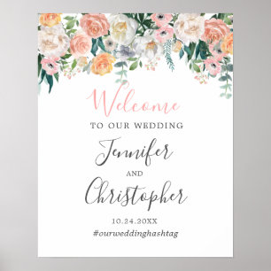 Romantische Blush Bloral Wedding Willkommenszeiche Poster
