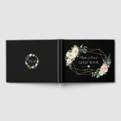 Romantische Blush-Blume Gold Frame Black Wedding Gästebuch (Voll)