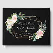 Romantische Blush-Blume Gold Frame Black Wedding Gästebuch (Vorderseite)
