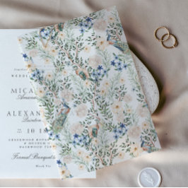 Romantische Blush Blume Pfauengrün schön Pergament Einladungen