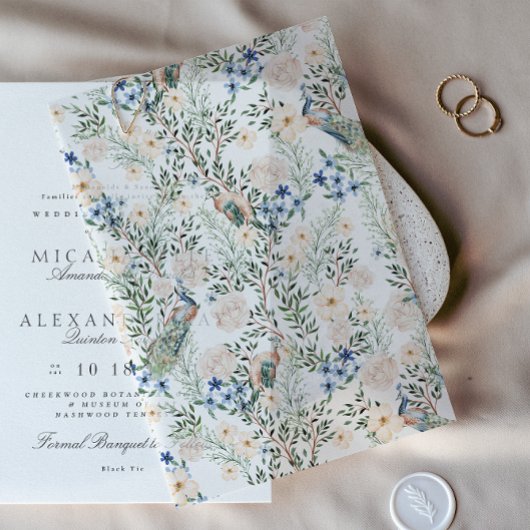 Romantische Blush Blume Pfauengrün schön Pergament Einladungen