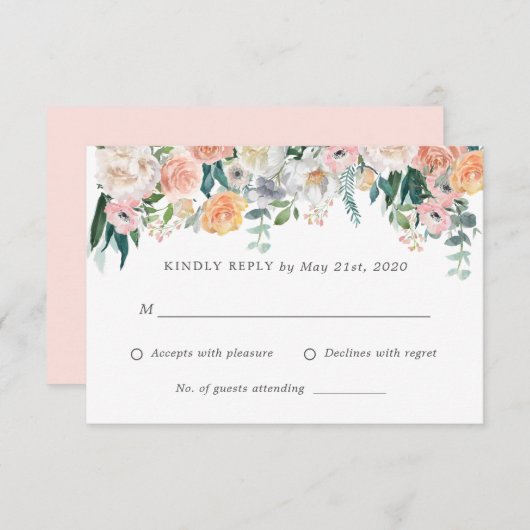 Romantische Blush-Blume - RSVP-Antwortkarte für Ho RSVP Karte (Vorne/Hinten)