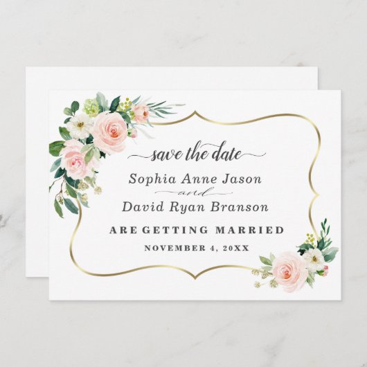 Romantische Blush ElfenbeinBlume Hochzeitkalligrap Save The Date (Vorne/Hinten)