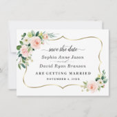 Romantische Blush ElfenbeinBlume Hochzeitkalligrap Save The Date (Vorderseite)