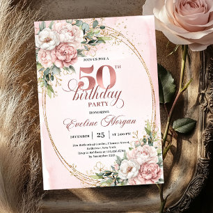 Romantische Blush-Eukalyptus-Einladung zum 50. Geb Einladung