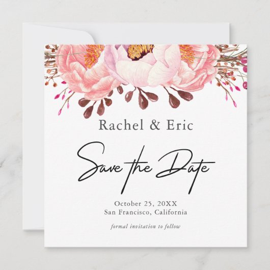 Romantische Blush Floral Save the Date Card (Vorderseite)
