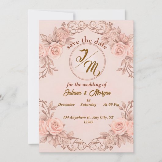 Romantische Blush Floral Save the Date Card Einladung (Vorderseite)