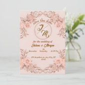 Romantische Blush Floral Save the Date Card Einladung (Stehend Vorderseite)