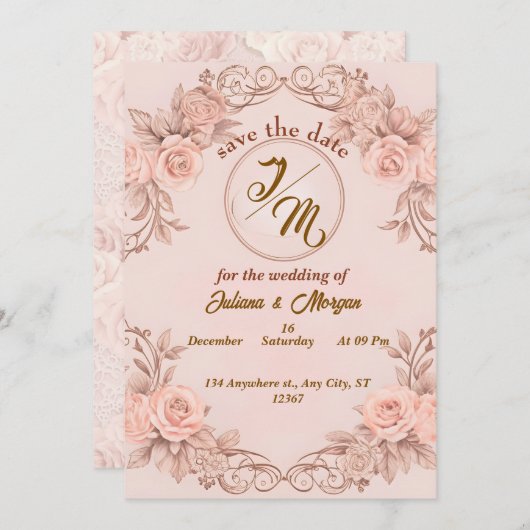 Romantische Blush Floral Save the Date Card Einladung (Vorne/Hinten)