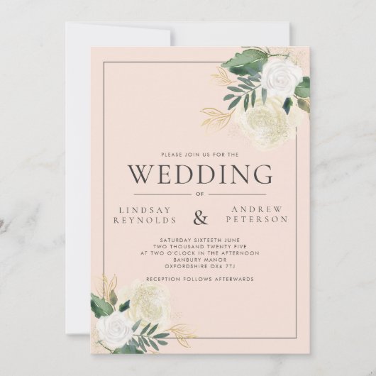 Romantische Blush & Green Glitzer Einladung zur Ho (Vorderseite)