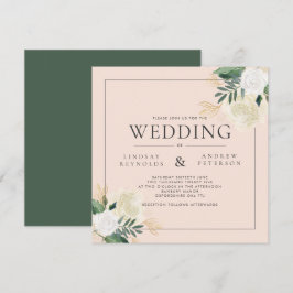 Romantische Blush & Green Glitzer Hochzeit Einladung
