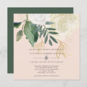 Romantische Blush & Green Square Hochzeit Einladung (Vorne/Hinten)