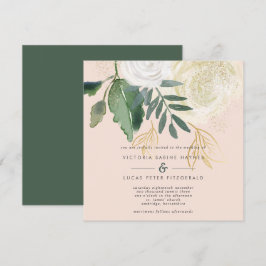 Romantische Blush & Green Square Hochzeit Einladung