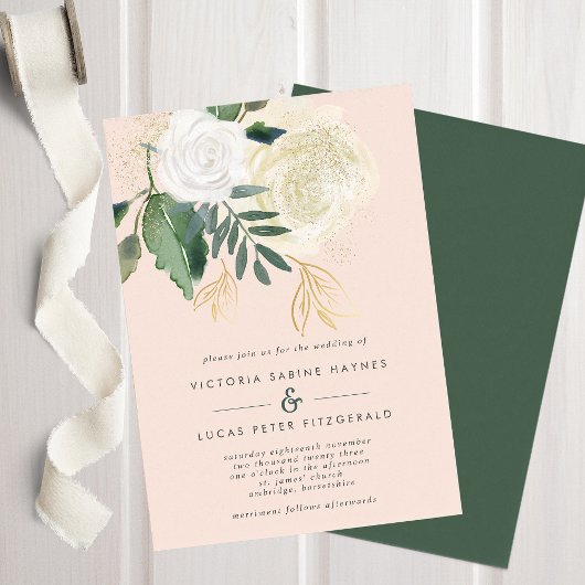 Romantische Blush & Green Wedding Einladung