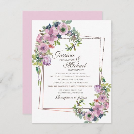 Romantische Blush Lavendel Gold Frame Wedding Einladung (Vorne/Hinten)
