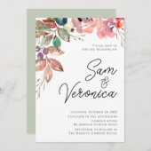 Romantische Blush Mauve Wasserfarbenhochzeit Einladung (Vorne/Hinten)