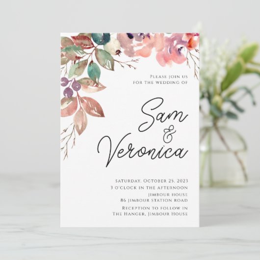 Romantische Blush Mauve Wasserfarbenhochzeit Einladung (Stehend Vorderseite)