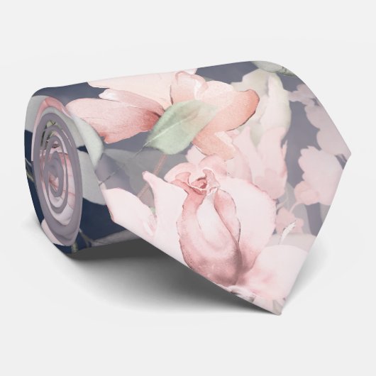 Romantische Blush & Navy Secret Garden Rose Hochze Krawatte (Gerollt)