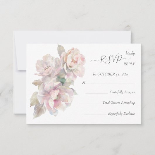 Romantische Blush Peony Floral Hochzeit UAWG 2 RSVP Karte (Vorderseite)