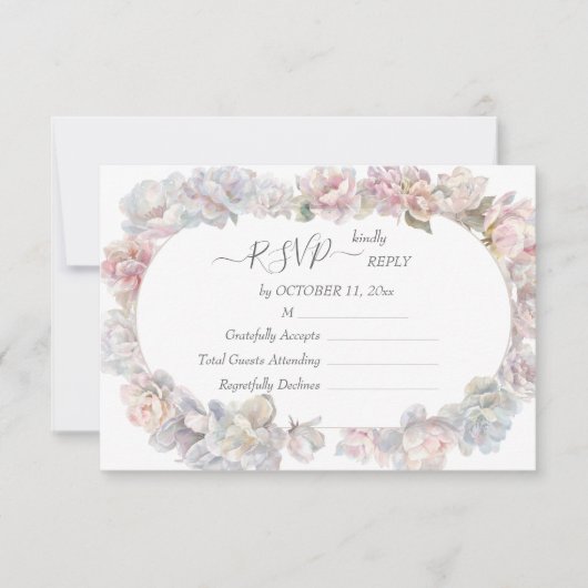 Romantische Blush Peony Floral Hochzeit UAWG 2 RSVP Karte (Vorderseite)