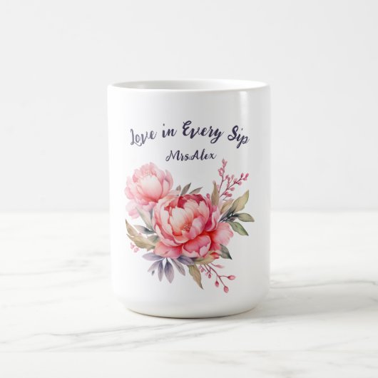 Romantische Blush Peony Wedding Coffee Tasse (Mittel)