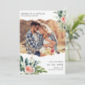 Romantische Blush Pink Bläserntes Foto Hochzeit Save The Date (Stehend Vorderseite)
