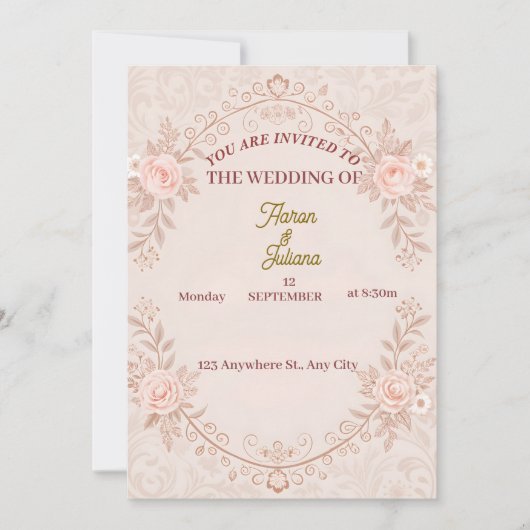 Romantische Blush Pink Blues Hochzeitsempfang Einladung (Vorderseite)