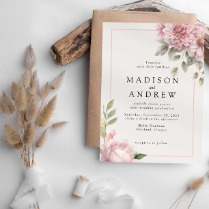 Romantische Blush Pink Blues Hochzeitsempfang Einladung