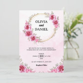 Romantische Blush Pink Burgundy Blumenhochzeit Einladung (Stehend Vorderseite)