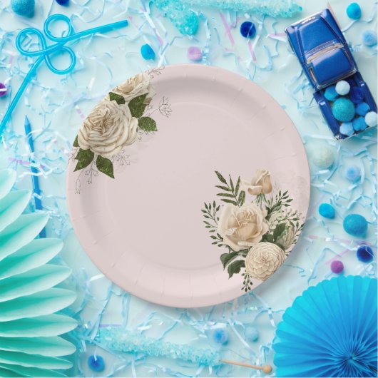 Romantische Blush Pink Elfenbeinblume Hochzeit Pappteller (Party)
