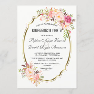 Romantische Blush Pink Floral Gold Partnerschaft Einladung