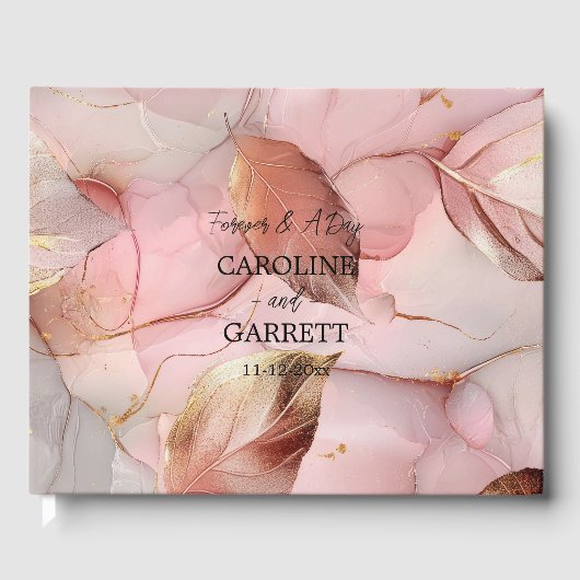 Romantische Blush Pink Gold Floral Wedding Gästebuch (Vorderseite)