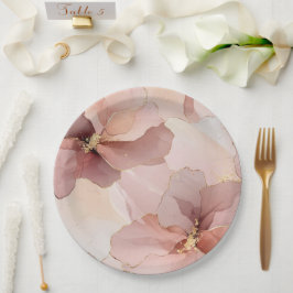 Romantische Blush Pink Gold Floral Wedding Pappteller