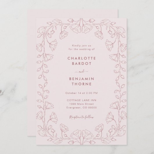 Romantische Blush Pink Hochzeitseinladung Einladung (Vorne/Hinten)