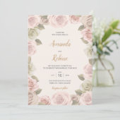 Romantische Blush Rose Einladung Hochzeit (Stehend Vorderseite)