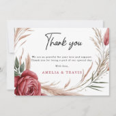 Romantische Blush Rose Pampas Grass Wedding Dankeskarte (Vorderseite)