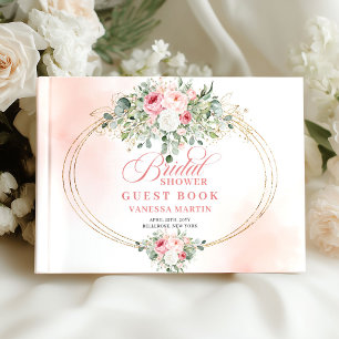 Romantische Blush-Rosen Grün Goldene Brautparty Gästebuch