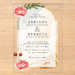 Romantische Blush-Rosenbogen-Botanical-Hochzeit Acryleinladungen