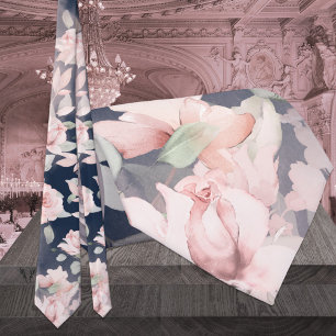 Romantische Blush- und Navy-Secret-Garden-Rosen-Ho Krawatte