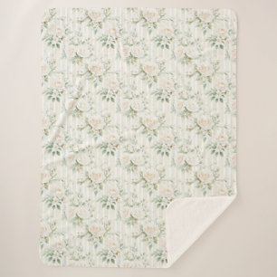 Romantische Blush Weiße Rosen Florale Streifen   Sherpadecke