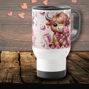 Romantische Blüten Hochland-Kuh-Valentine Reisebecher