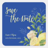 Romantische Blüten Lemon Wedding Save the Date Quadratischer Aufkleber (Vorderseite)