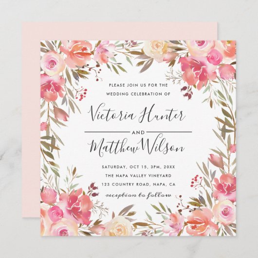 Romantische Blütenblütenhochzeit Einladung (Vorne/Hinten)